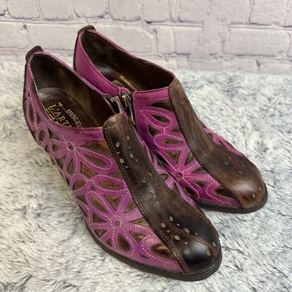 Spring Step By L'Artiste Arabella Leather Ankle Boots Purple Brown Size 39 US 8 - Picture 2 of 11